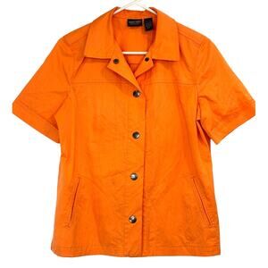 Additions by Chico's Women's Orange Short Sleeve Snap Button Up Shirt 1/Medium